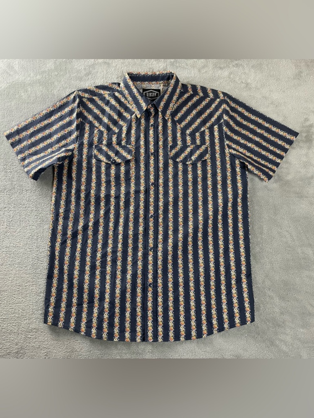 Gibson Trading Co Men’s Medium Pearl Snap Button Up Shirt Aloha Print Retro Boho